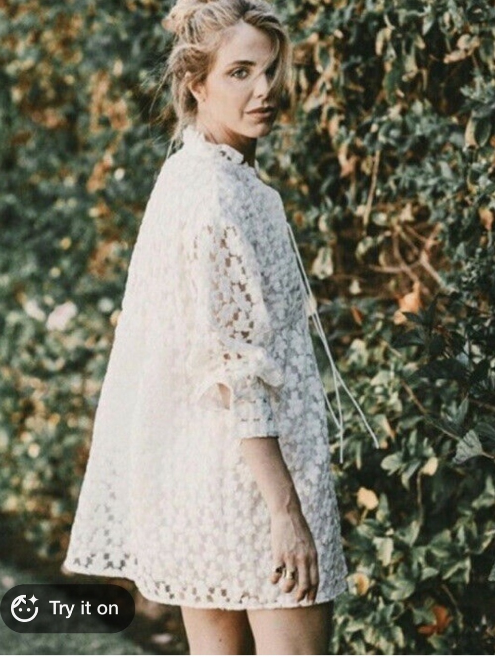 Zara white / Ivory Floral Lace babydoll heavy Tunic dress blogger fave M - Picture 8 of 16